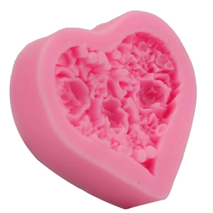 Stampo in silicone a cuore rosa con texture floreale 3D di rose per decorazione torte