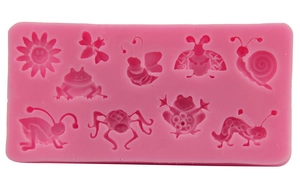 Pink silicone insect and sunflower mold with 10 cavities for DIY chocolate and cake decoration