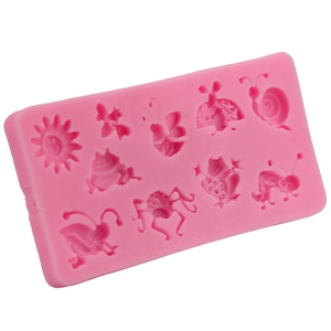 Pink silicone DIY mold featuring bee snail frog and sunflower shapes for cake decorating