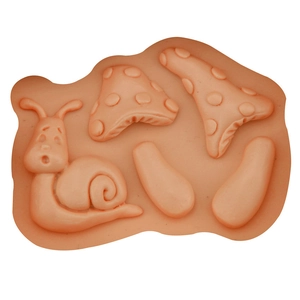 Pink silicone snail and mushroom fondant mold set for creative cake decorating