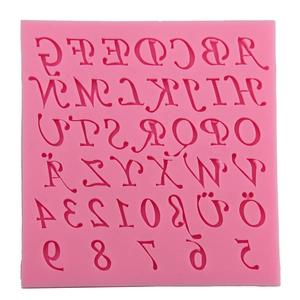 Pink silicone alphabet and number mold for DIY fondant cake baking and decoration