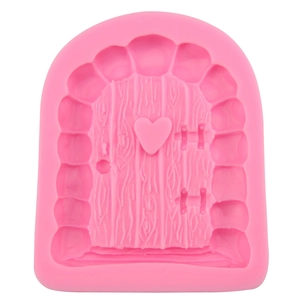 Fairy door silicone mold for fondant and chocolate cake decoration with wood texture