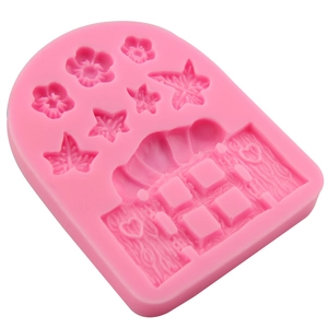 Silikonform für Fondant mit Märchentüren, Fenstern und Blumen für Kuchendekoration