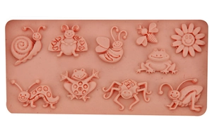 Pink silicone mold with bee snail frog and sunflower shapes for DIY chocolate cake baking