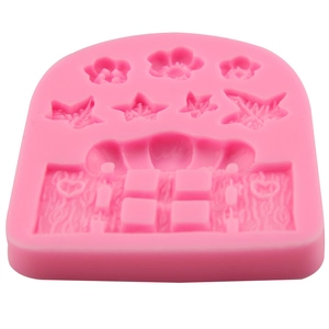 Rosa Silikonform für Fondant mit Märchenfenster Blumen und Herzformen für Tortendekoration
