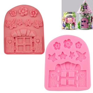 Märchen Fenster Tür Blumen Blatt Silikon Fondant Kuchenform Für Schokolade Süßigkeiten Backen Dekoration DIY Küchenhelfer