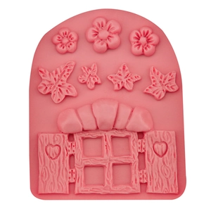 Silikonform im Märchentür-Design mit Blumen und Blättern für die Fondant-Kuchen-Dekoration