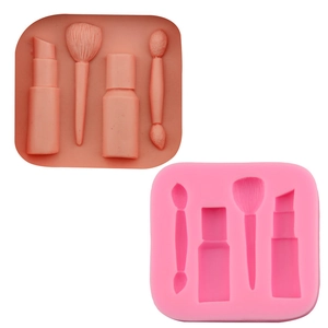 Cosmetic Tool Theme Silicone Fondant Cake Mold H3017 Lipstick Makeup Brush Shape Chocolate Candy DIY Craft Baking Tool