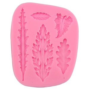 Rosa Silikonform mit fünf Blattmotiven für Fondant, Schokolade und Backdekorationen