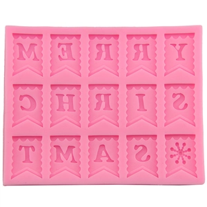 Pink silicone Merry Christmas flag mold for chocolate and fondant cake decorations