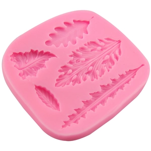 Rosa Silikonform mit fünf Blattmustern für Fondantkuchen und Schokoladenbacken
