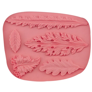 Rosa Silikonform mit fünf verschiedenen Blattmustern für die Fondant-Kuchendekoration