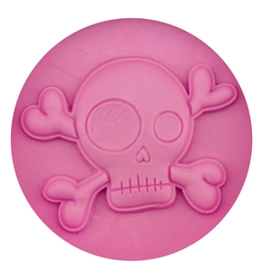 Pink heart-themed skull and crossbones silicone fondant mold for Halloween DIY baking