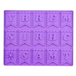 Purple silicone Merry Christmas banner mold with 15 cavities for fondant and chocolate