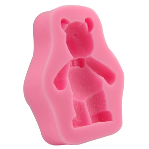 Pink 3D teddy bear silicone mold for fondant and soap making with detailed textures