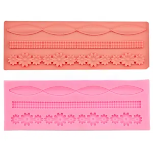 Detailed food-grade silicone molds with elegant floral and beaded wave border patterns