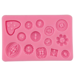 Rosa Silikonform für Fondant mit verschiedenen Knopfformen und Herz für DIY-Backen