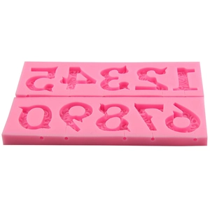 Moule en silicone rose chiffres 0-9 avec reliefs pour décoration chocolat et pâtisserie