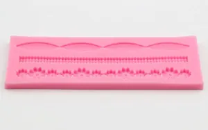 Pink silicone lace fondant mold with wave and floral patterns for cake decoration