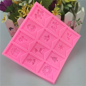 Pink silicone Christmas bunting mold with 12 festive embossed patterns for cake decor