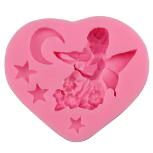 Pink heart-shaped silicone mold featuring an angel, crescent moon, and stars design