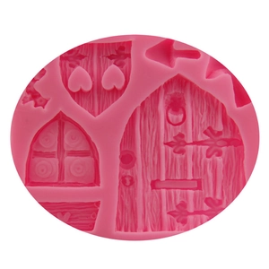 Pink silicone fairy door and window mushroom mold for DIY fondant cake baking and decorating