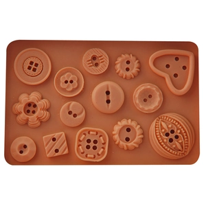 Rosa Silikonform mit 14 verschiedenen Knopf-Motiven für Fondant, Schokolade und Backen