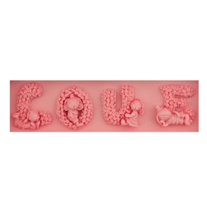 Pink LOVE letters silicone mold with rose texture and rabbits for cake decorating