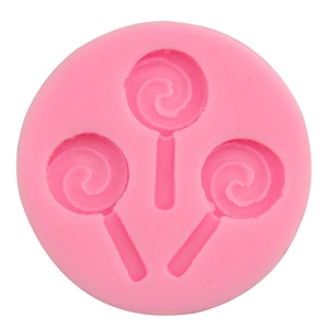 Pink 3-cavity spiral lollipop silicone mold for cake decorating and DIY baking candy
