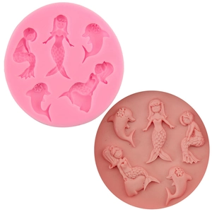 Mermaid Dolphin Silicone Fondant Mold Round Marine Theme Cake Decorating Tool For Chocolate Candy Soap Clay DIY Baking Accessories