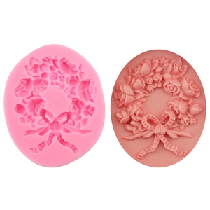 Christmas Wreath Rose Flower Bow Silicone Cake Mold 3D Relief Fondant Chocolate Candy Baking Decorating Tool Kitchen Supply