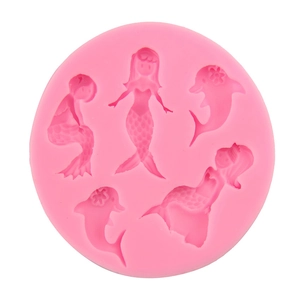 Pink silicone mermaid and dolphin fondant mold for cake decorating and craft projects