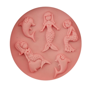 Pink silicone mermaid and dolphin fondant mold for professional cake decorating