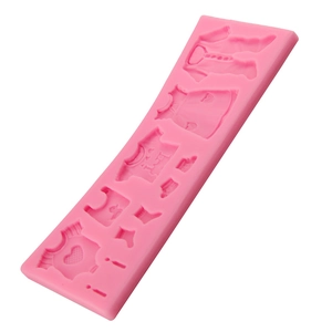 Pink silicone baby clothes fondant mold with dress and shirt shapes for cake decorating