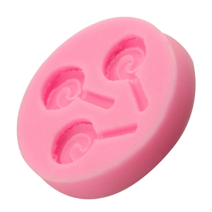 Pink 3-cavity spiral lollipop silicone mold for baking chocolate and fondant decoration