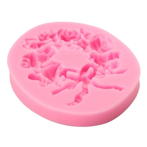 3D Christmas wreath silicone mold with rose flower and ribbon bow for cake decorating