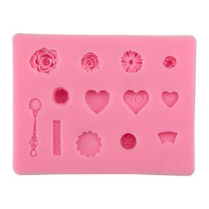 Rosa Silikonform mit Herz, Rose und Stern für die DIY-Fondant-Kuchendekoration