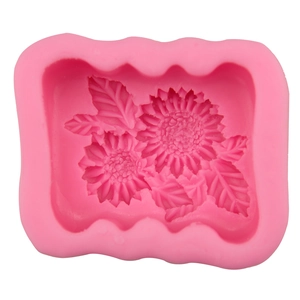 Pink silicone sunflower mold for fondant cake decorating and handmade soap crafts