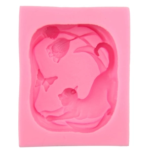 Pink silicone mold with cat butterfly and flower patterns for DIY baking and crafts