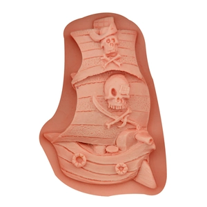 Moule en silicone 3D bateau pirate avec tête de mort pour décoration gâteau et chocolat