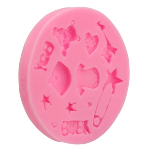 Pink silicone baby boy fondant mold with star and heart patterns for cake decorating