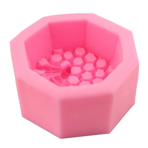 Octagonal pink honeycomb silicone mold for 3D geometric cake decorating and baking