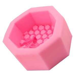 Pink honeycomb silicone cake mold with 3D hexagonal pattern for DIY baking decoration