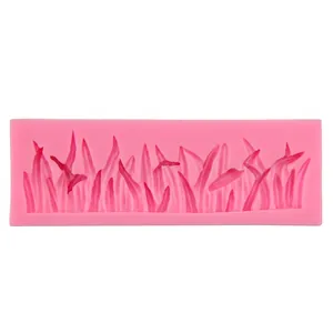 Pink silicone grass blade texture fondant mold for cake decorating and chocolate baking
