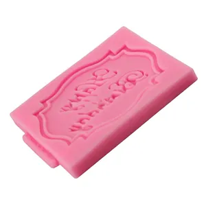 Moule rectangulaire en silicone rose Happy Birthday avec bordure dentelle pour pâtisserie