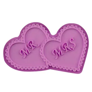 Purple double heart silicone mold with MR and MRS lettering for DIY wedding cake decor
