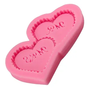 Pink double heart silicone mold with wavy edges for DIY fondant cake decoration