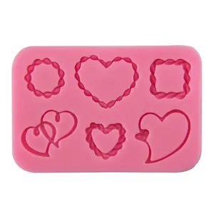 Pink heart and chain pattern silicone fondant cake mold for DIY baking decoration