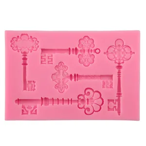 5pcs pink silicone vintage key fondant mold for cake decorating and DIY baking tools