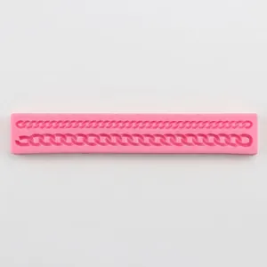 Pink rectangular silicone mold with double rope and chain patterns for DIY cake decorating